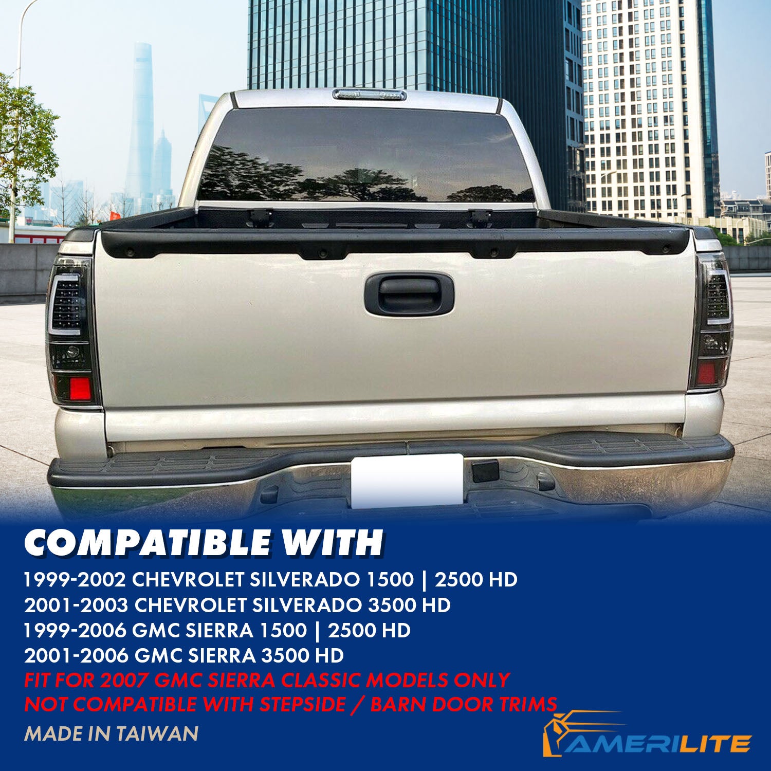 GMC SIERRA 99-07/CHEVY SILVERADO 99-03 (1500/2500 SERIES 99-02 & 3500 SERIES 2003) LED TAIL LIGHTS BLACK HOUSING CLEAR LENS  W/ C LIGHT BAR (3 HOLE)