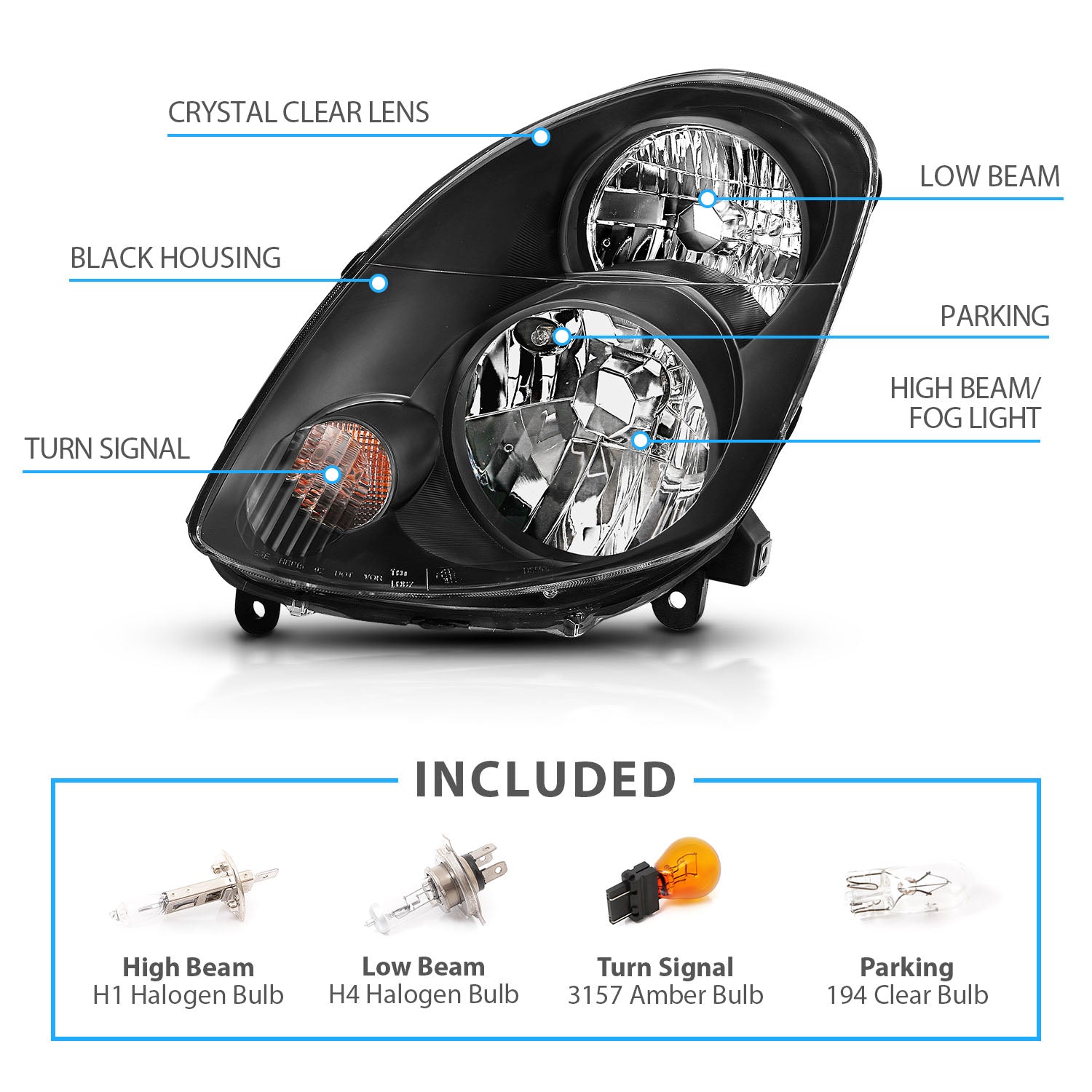 INFINITI G35 03-04 4DR HEADLIGHTS BLACK