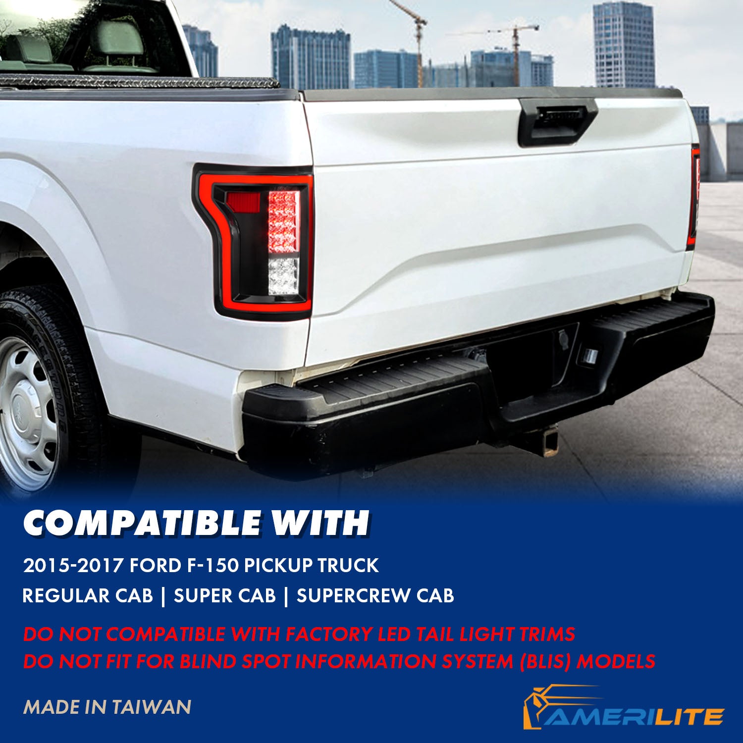 FORD F-150 15-17 LED TAIL LIGHTS BLACK/CHROME (NON-BLIS ONLY)