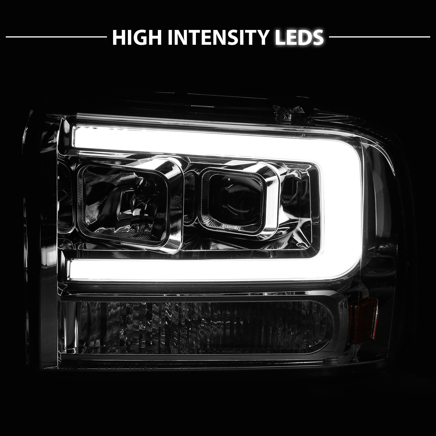 FORD F-250/350/450/550 SUPERDUTY 05-07/EXCURSION 2005 PROJECTOR HEADLIGHTS CHROME AMBER (W/ C LIGHTS BAR)