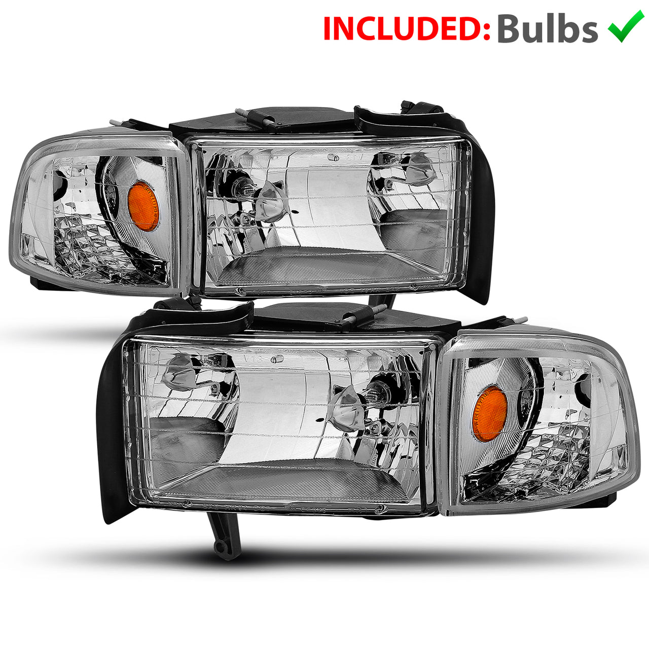 DODGE RAM 94-01 CRYSTAL HEADLIGHTS CHROME AMBER W/ CORNER LIGHTS