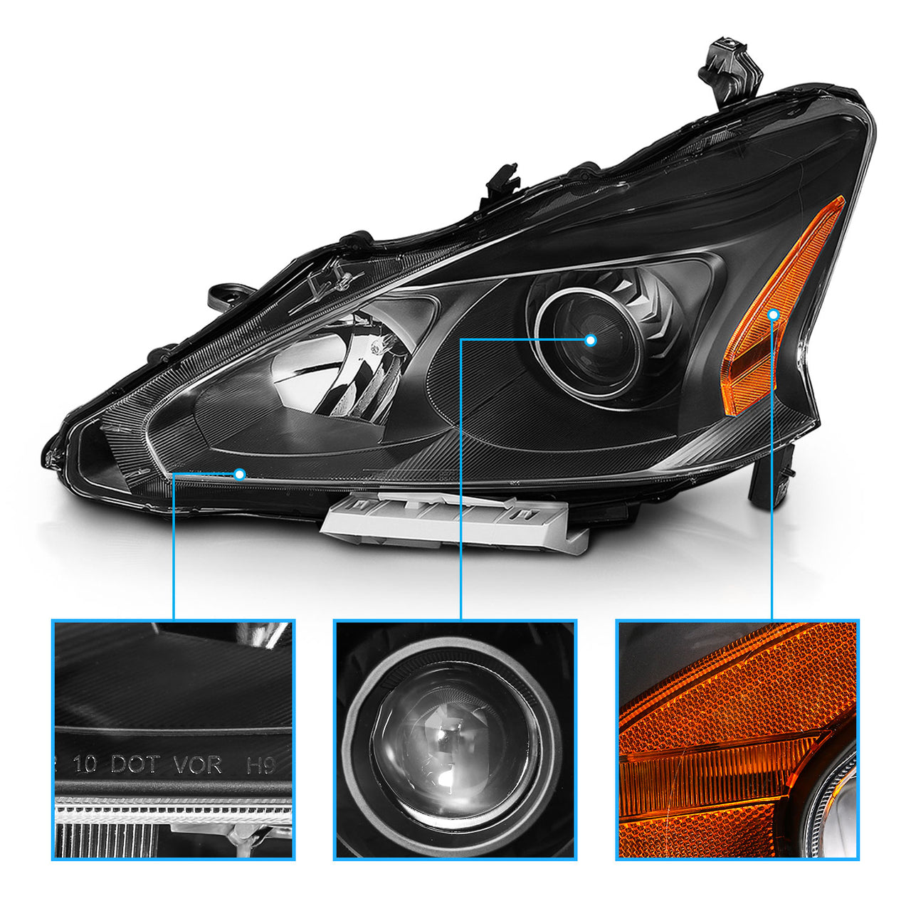 NISSAN ALTIMA 13-15 HEADLIGHTS 4D CRYSTAL BLACK AMBER