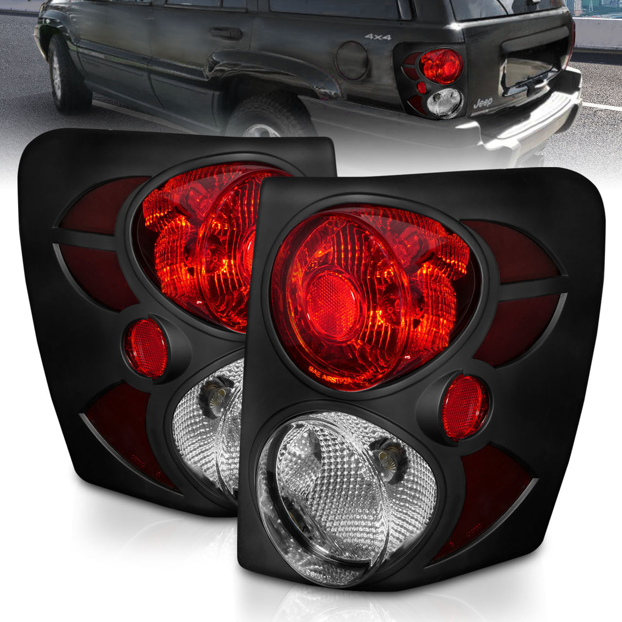 JEEP GRAND CHEROKEE 99-03 TAIL LIGHTS BLACK