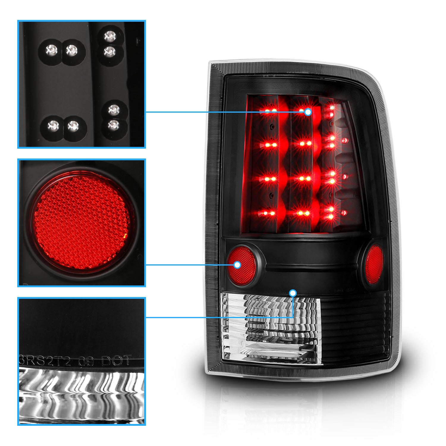 DODGE RAM 1500 09-18/ 2500 3500 10-18  LED TAIL LIGHTS BLACK