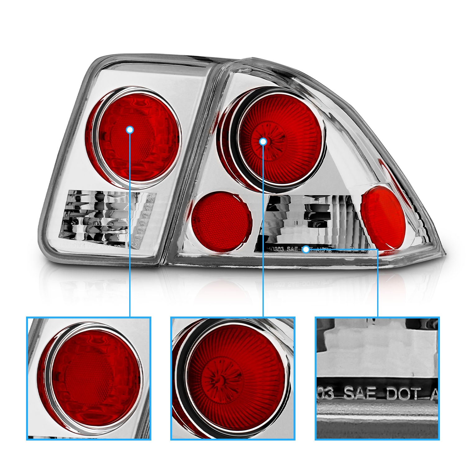 HONDA CIVIC 01-04 4DR TAIL LIGHTS CHROME