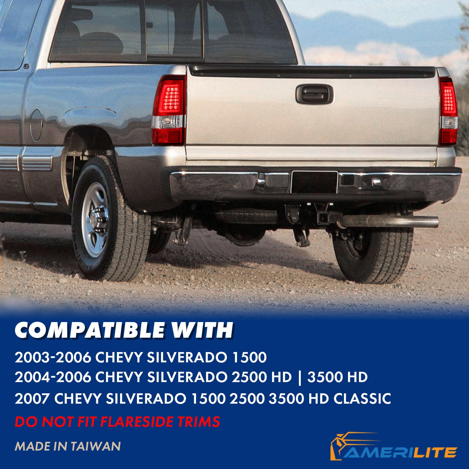 CHEVY SILVERADO 03-07 (1500/2500 SERIES 2003 & 1500/2500/3500 SRW SERIES LED TAIL LIGHTS RED/CLEAR  W/ C LIGHT BAR (3 HOLE)
