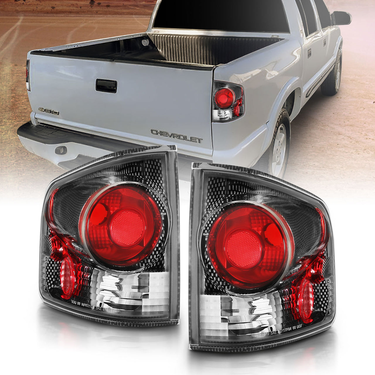 CHEVY S-10/GMC SONOMA 94-04 TAIL LIGHTS 3D STYLE CARBON