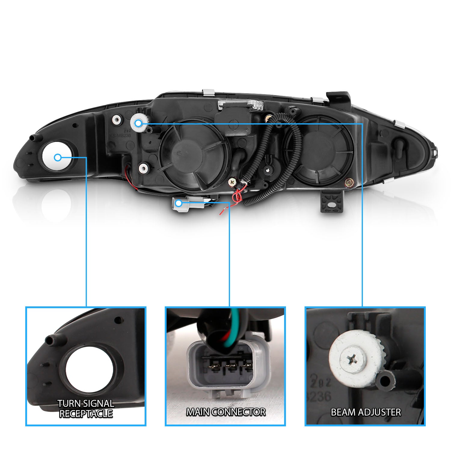 MITSUBISHI ECLIPSE 97-99 PROJECTOR HEADLIGHTS G2 1 HALO BLACK CLEAR