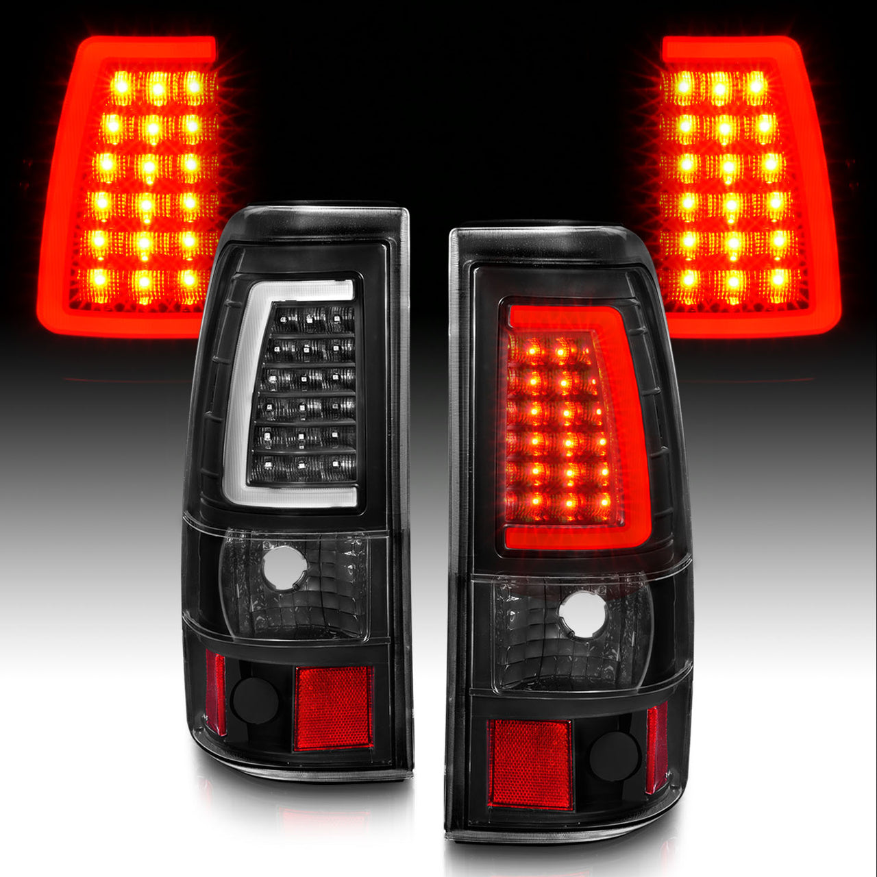 GMC SIERRA 99-07/CHEVY SILVERADO 99-03 (1500/2500 SERIES 99-02 & 3500 SERIES 2003) LED TAIL LIGHTS BLACK HOUSING CLEAR LENS  W/ C LIGHT BAR (3 HOLE)