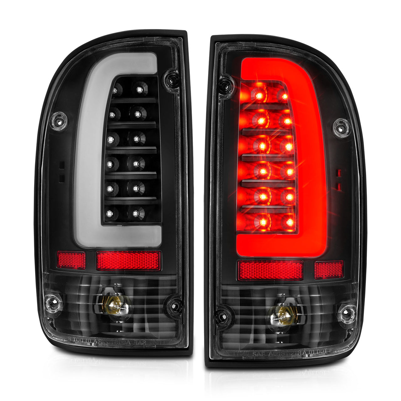 TOYOTA TACOMA 95-00 LED TAIL LIGHTS BLACK HOUSING CLEAR LENS W/ C LIGHT BAR