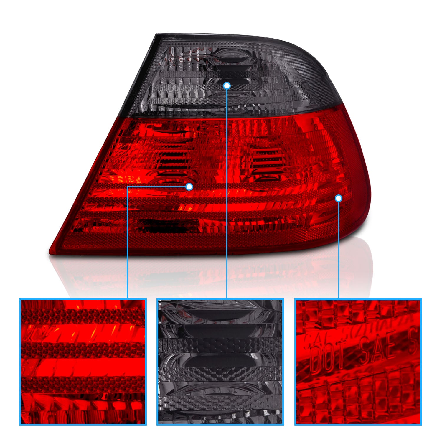 BMW 3 SERIES E46 99-01 2DR TAIL LIGHTS RED/SMOKE LENS (ADD 03-9901TLRC2DSM-4P TO CREATE SET)