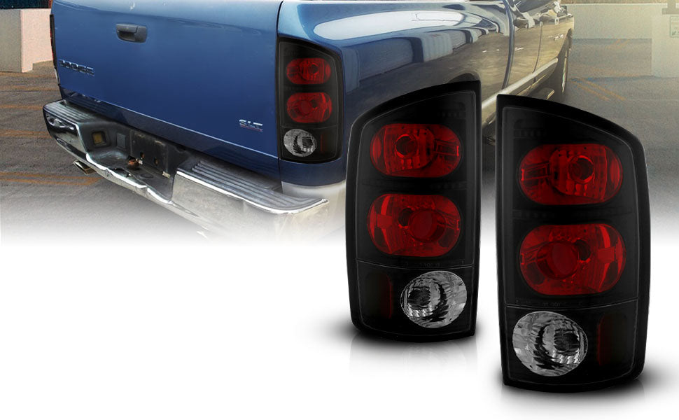 DODGE RAM 02-05 TAIL LIGHTS BLACK DARK SMOKE