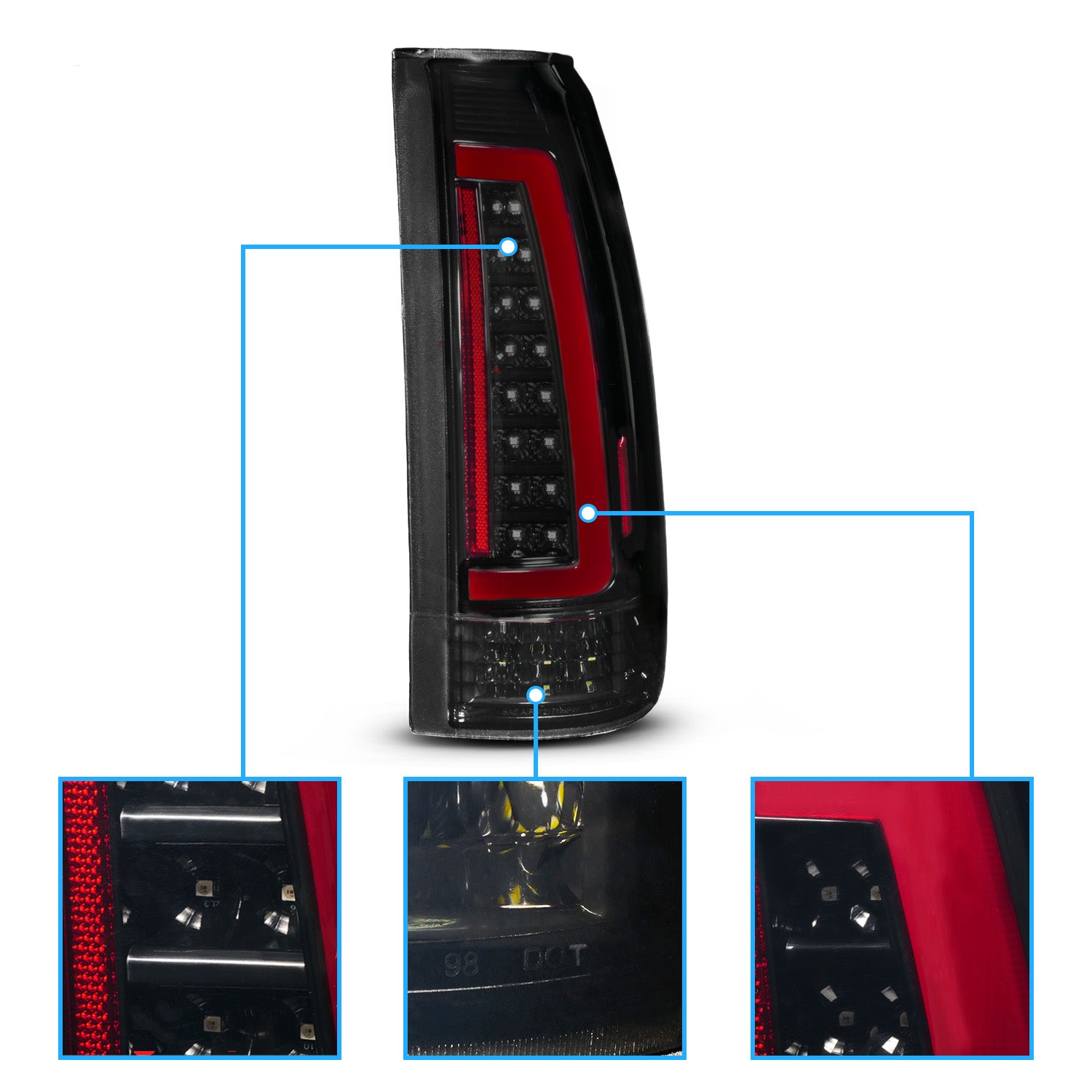 CHEVY /GMC C/K 1500/2500/3500 88-99, SUBURBAN/YUKON 92-00, TAHOE 94-00, BLAZER 92-94, CADILLAC ESCALADE 99-00 LED TAIL LIGHTS BLACK HOUSING SMOKE LENS (SEQUENTIAL SIGNAL)