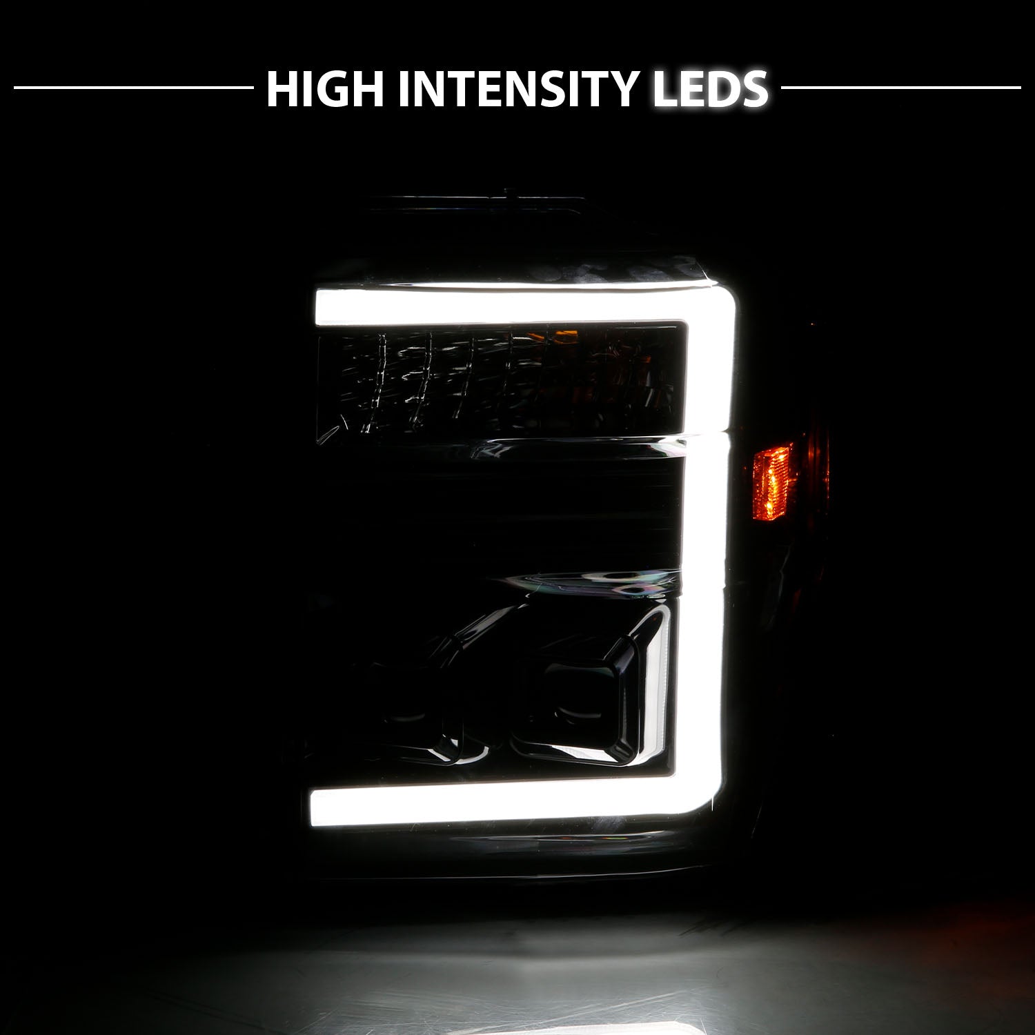 FORD SUPER DUTY 08-10 PROJECTOR HEADLIGHT  BLACK HOUSING CLEAR LENS W/ LIGHT BAR