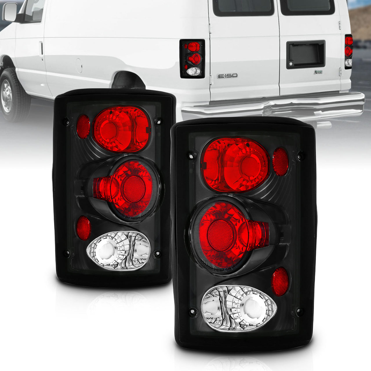 FORD EXCURSION 00-05/ECONOLINE VAN 95-03 TAIL LIGHTS BLACK