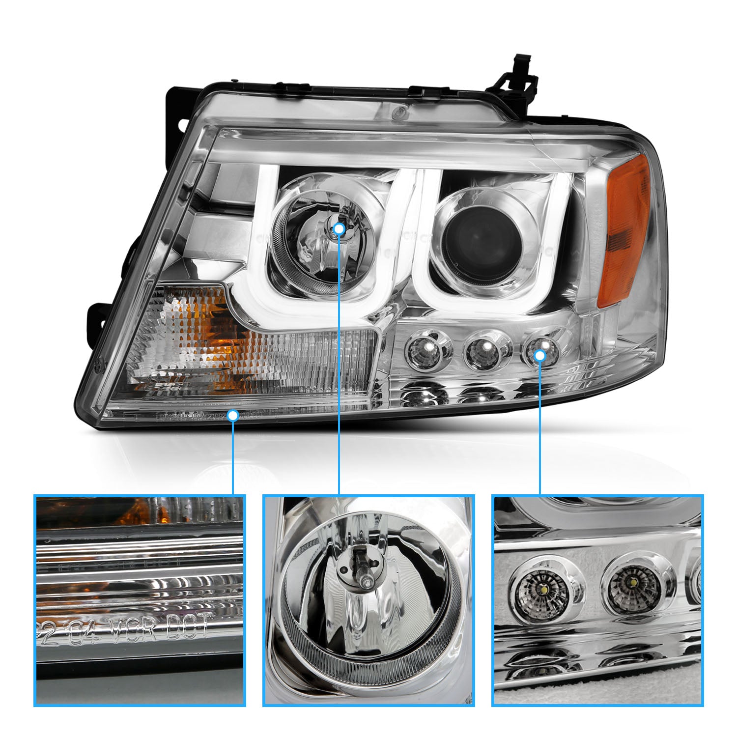 FORD F-150 04-07/LINCOLN MARK LT 06-07 PROJECTOR U-BAR STYLE HEADLIGHTS CHROME CLEAR AMBER