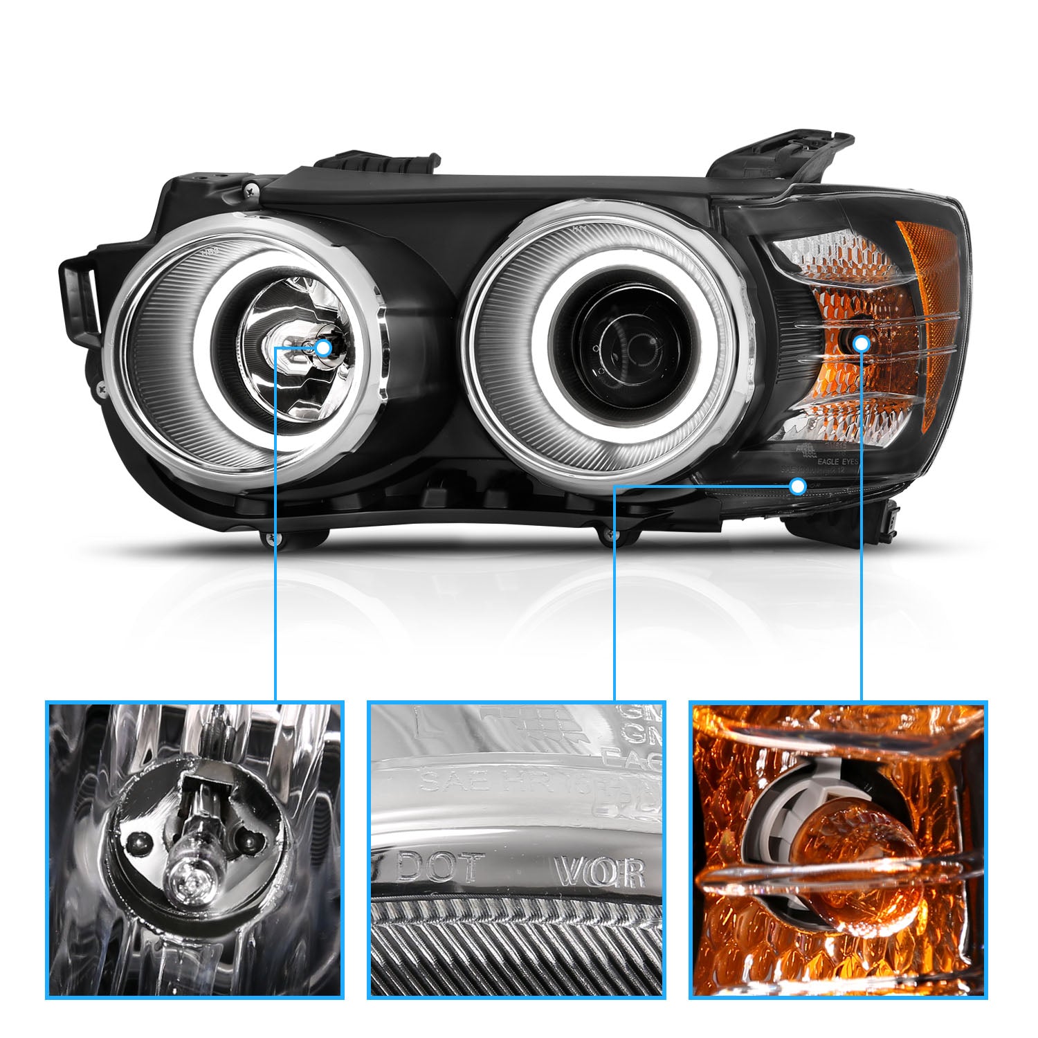 CHEVY SONIC 12-13 4D/HATCHBACK PROJECTOR HALO HEADLIGHTS BLACK CLEAR AMBER (RX HALO)