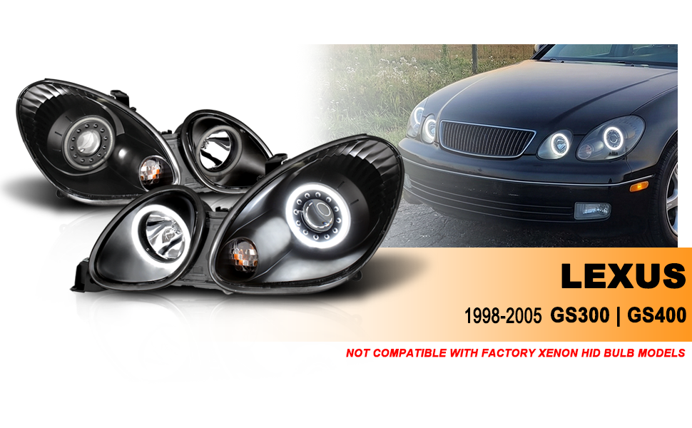 LEXUS GS 300/400 98-05 PROJECTOR HEADLIGHTS HALO BLACK CLEAR (RX HALO)