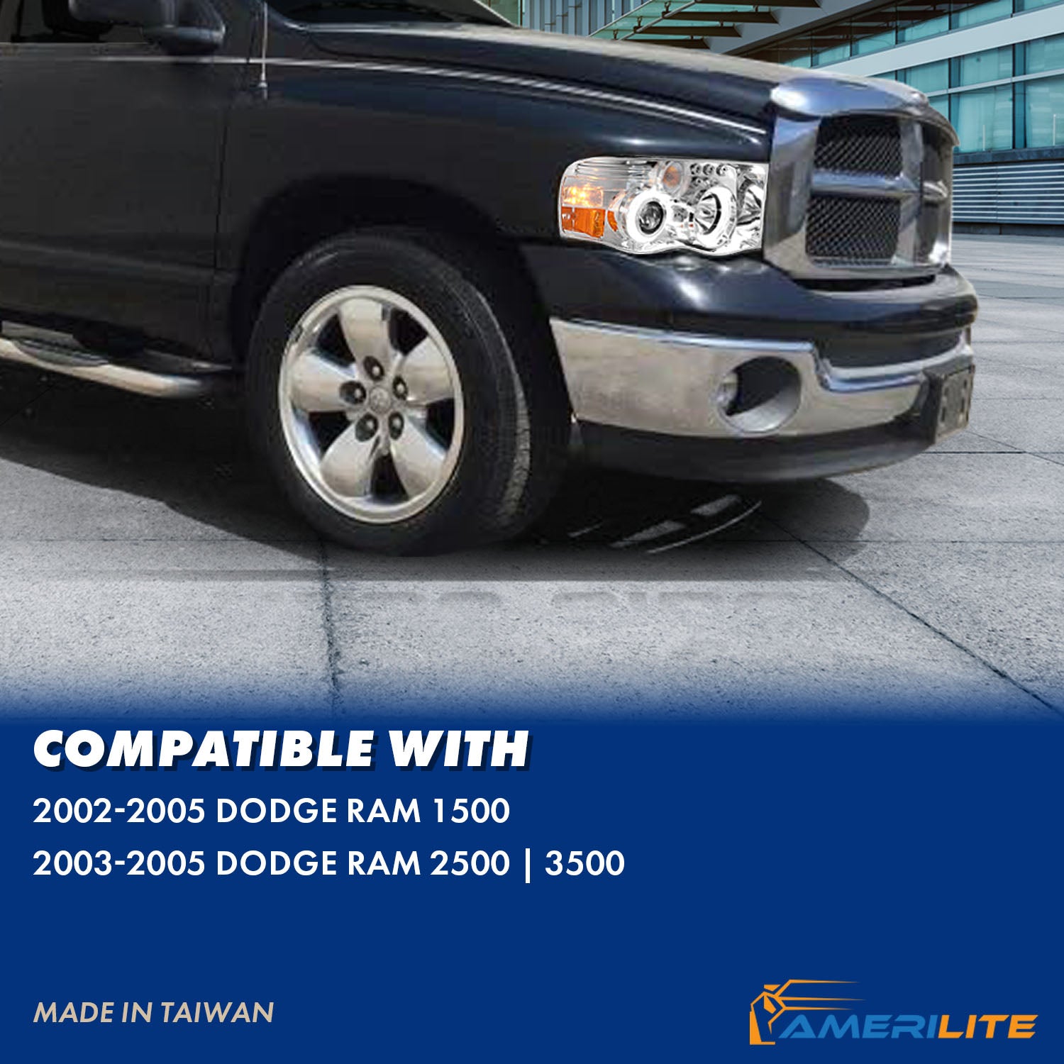 DODGE RAM 1500 02-05 - 2500/3500 03-05 PROJECTOR H.L HALO CHROME CLEAR AMBER