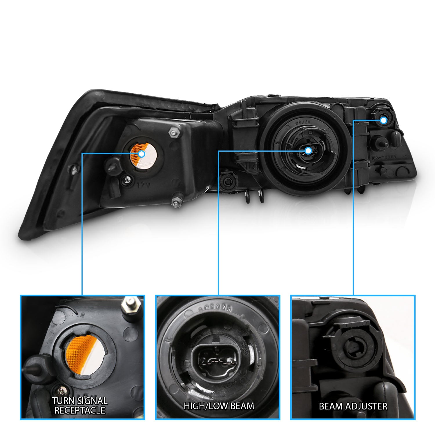 FORD MUSTANG 99-04 CRYSTAL HEADLIGHTS BLACK AMBER