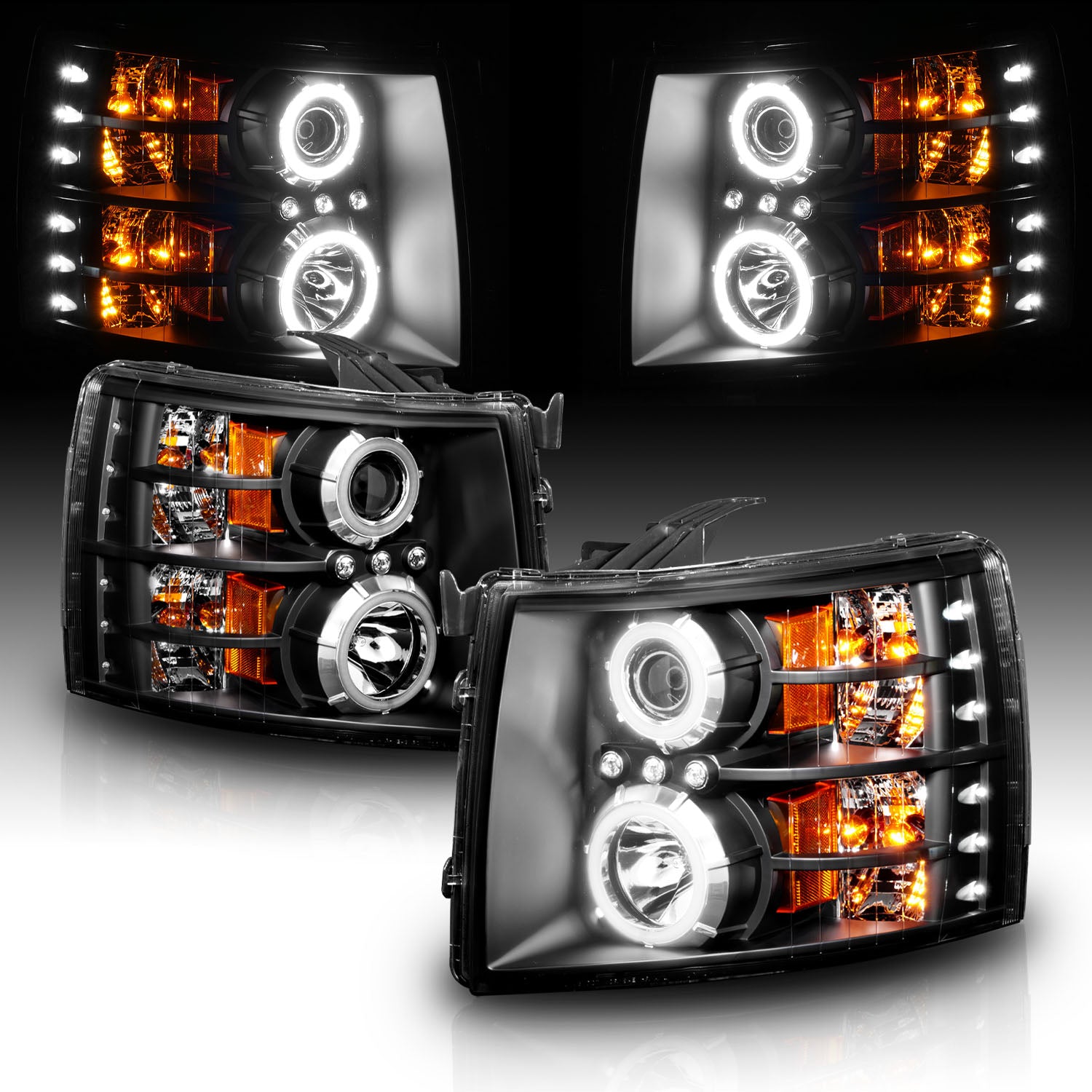 CHEVY SILVERADO 07-13 PROJECTOR HEADLIGHTS BLACK CLEAR (RX HALO)