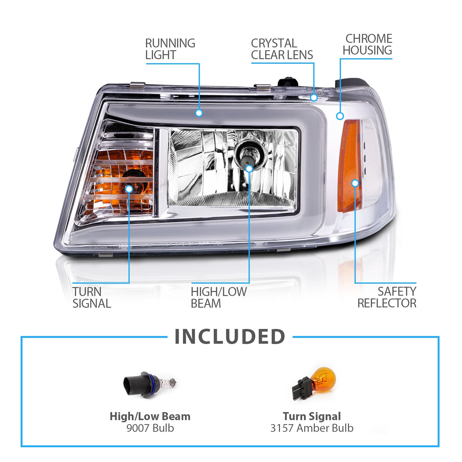 FORD RANGER 01-11 HEADLIGHTS CHROME AMBER  (W/ C LIGHT BAR)