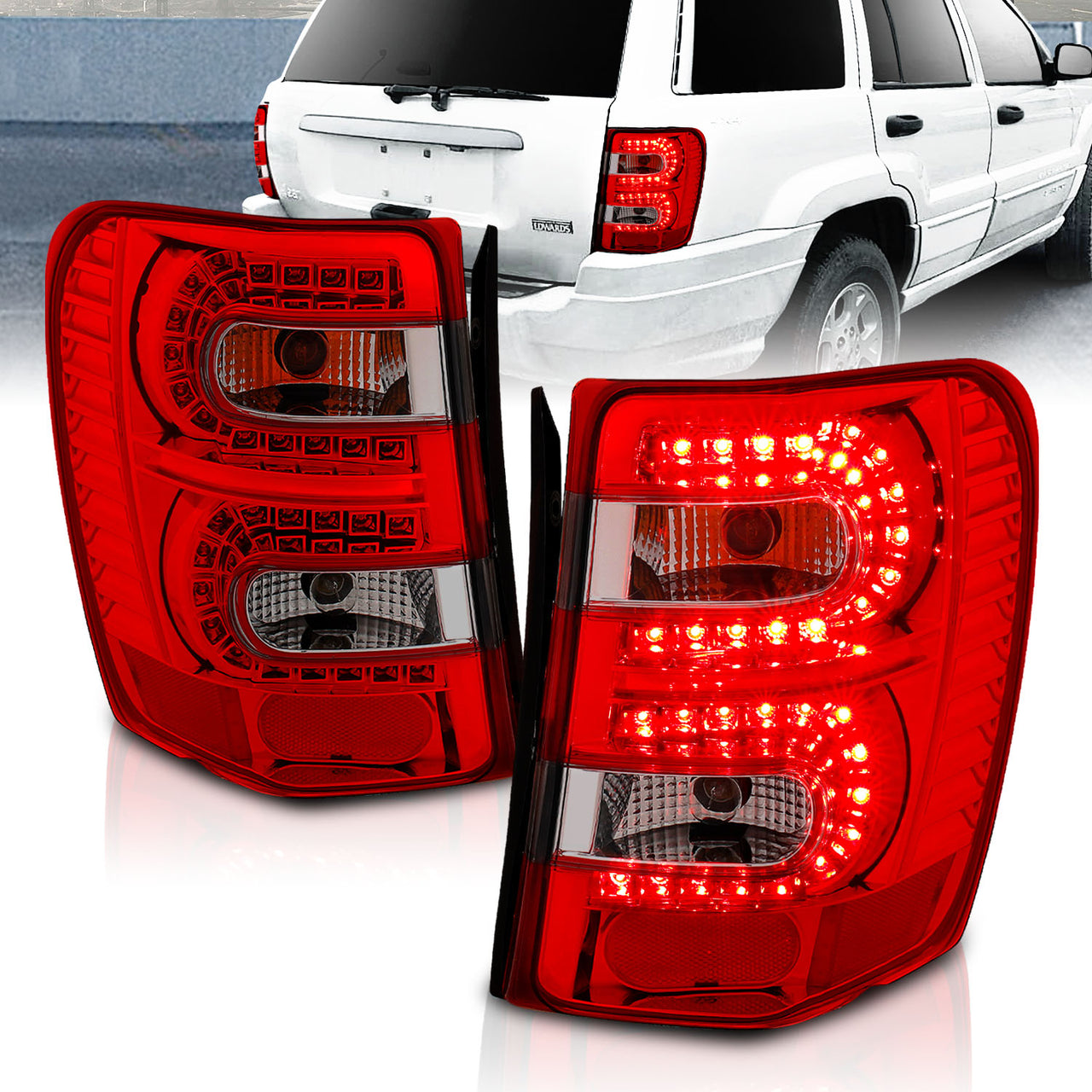 JEEP GRAND CHEROKEE 99-04 LED TAIL LIGHTS RED/SMOKE