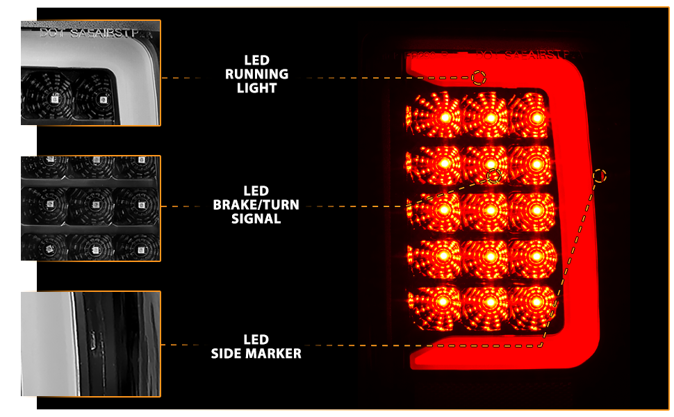 FORD RANGER 93-97 LED TAIL LIGHTS BLACK HOUSING CLEAR LENS (W/ C LIGHT BAR)