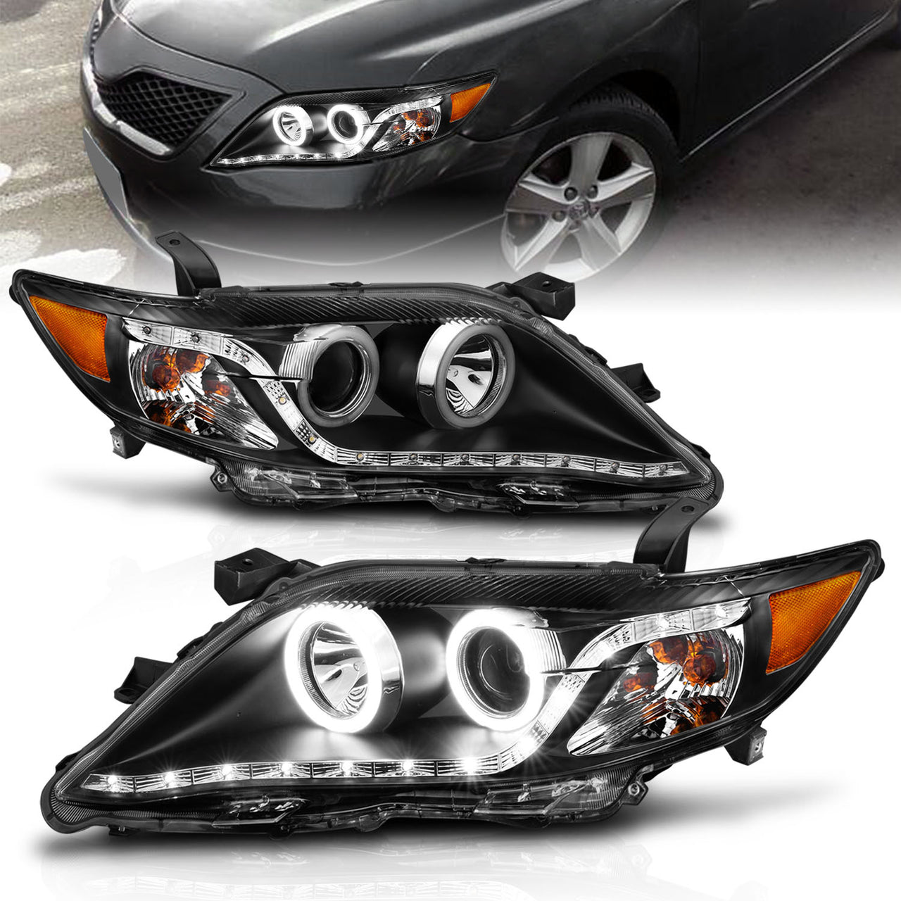 TOYOTA CAMRY 10-11 PROJECTOR HEADLIGHTS HALO BLACK CLEAR AMBER (RX HALO)