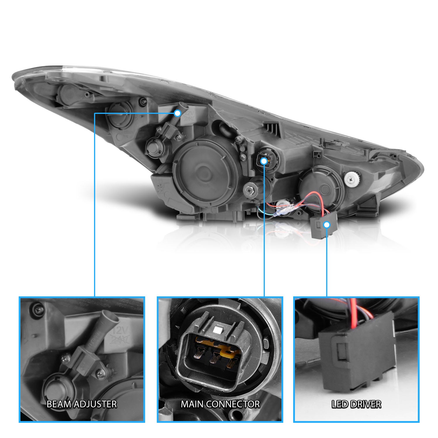 HYUNDAI ELANTRA 11-13 PROJECTOR HEADLIGHTS HALO BLACK CLEAR AMBER (RX HALO)