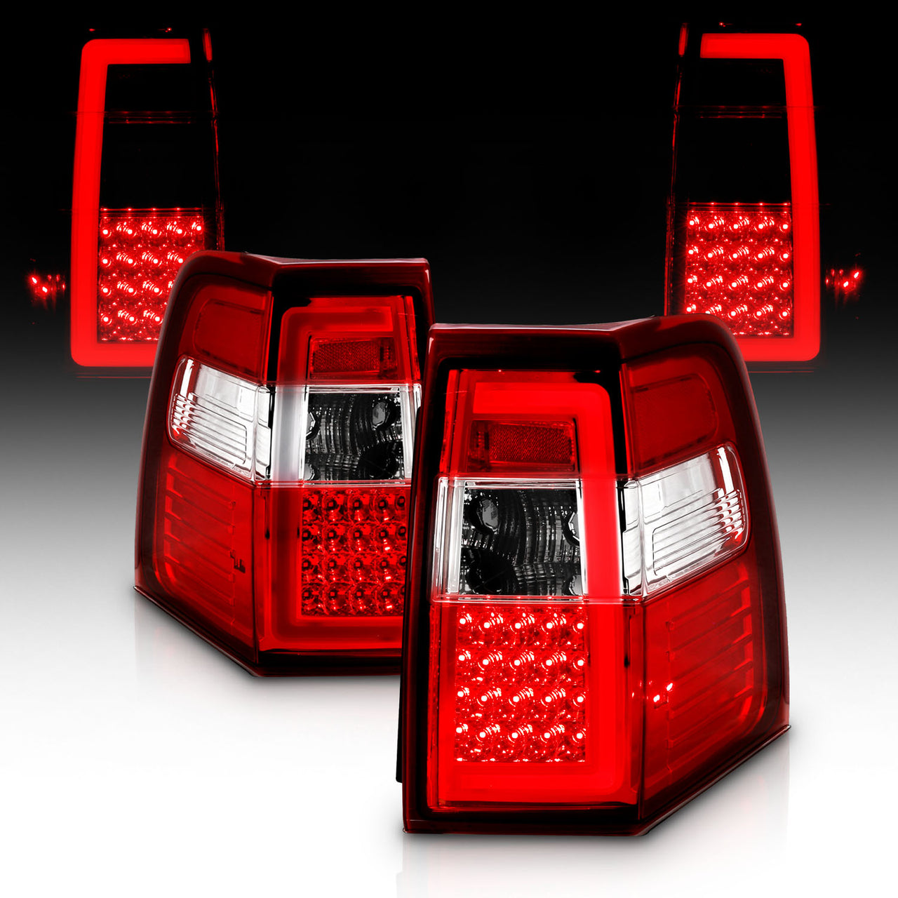 FORD EXPEDITION 07-17 LED TAIL LIGHTS RED/CLEAR LENS (SEQUENTIAL SIGNAL) W/ C-LIGHT BAR