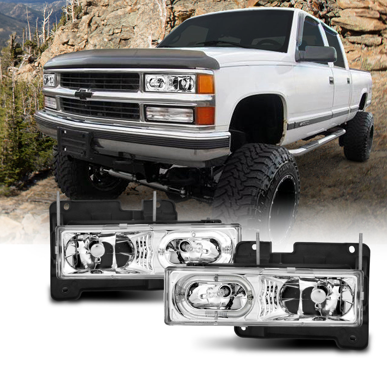 CHEVY FULLSIZE 88-98 CRYSTAL HEADLIGHTS HALO CLEAR