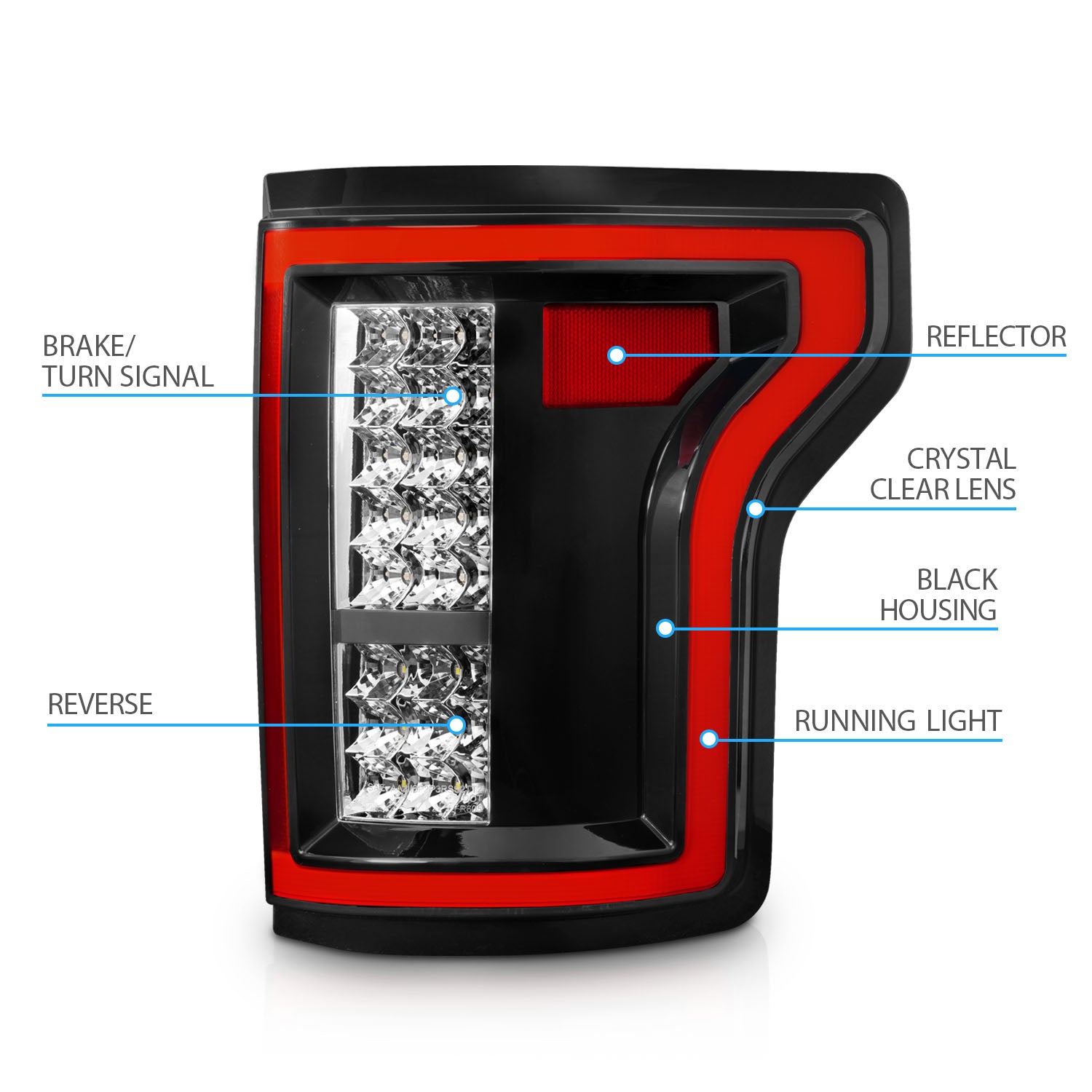 FORD F-150 15-17 LED TAIL LIGHTS BLACK/CHROME (NON-BLIS ONLY)