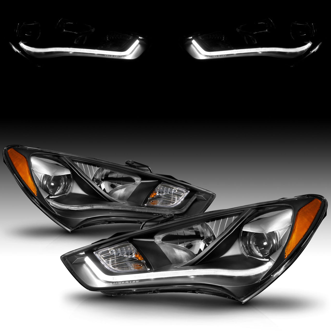 HYUNDAI GENESIS 13-14 2DR PROJECTOR LIGHT BAR STYLE HEADLIGHTS BLACK CLEAR AMBER