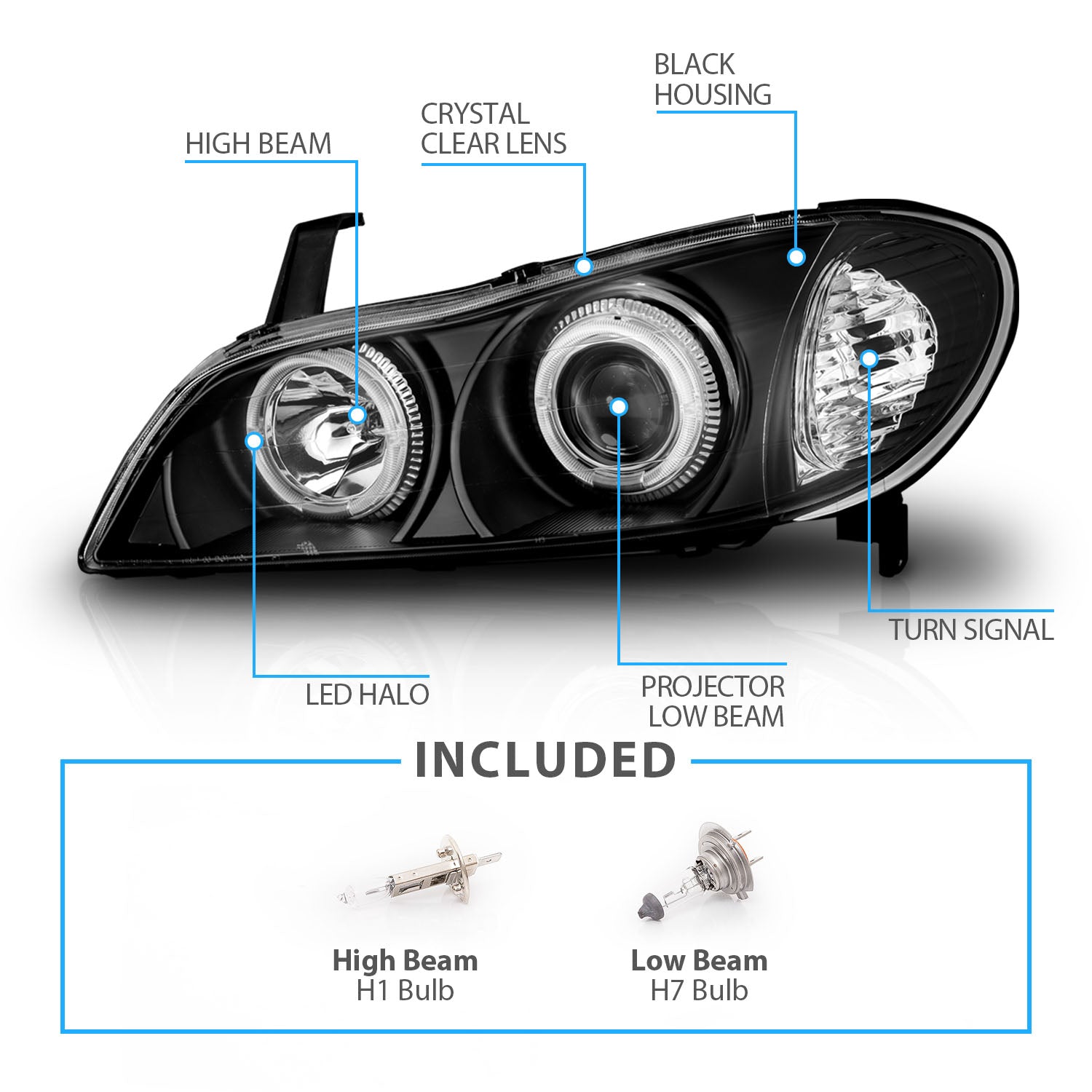 INFINITI I-30 00-01 PROJECTOR HEADLIGHTS HALO BLACK CLEAR