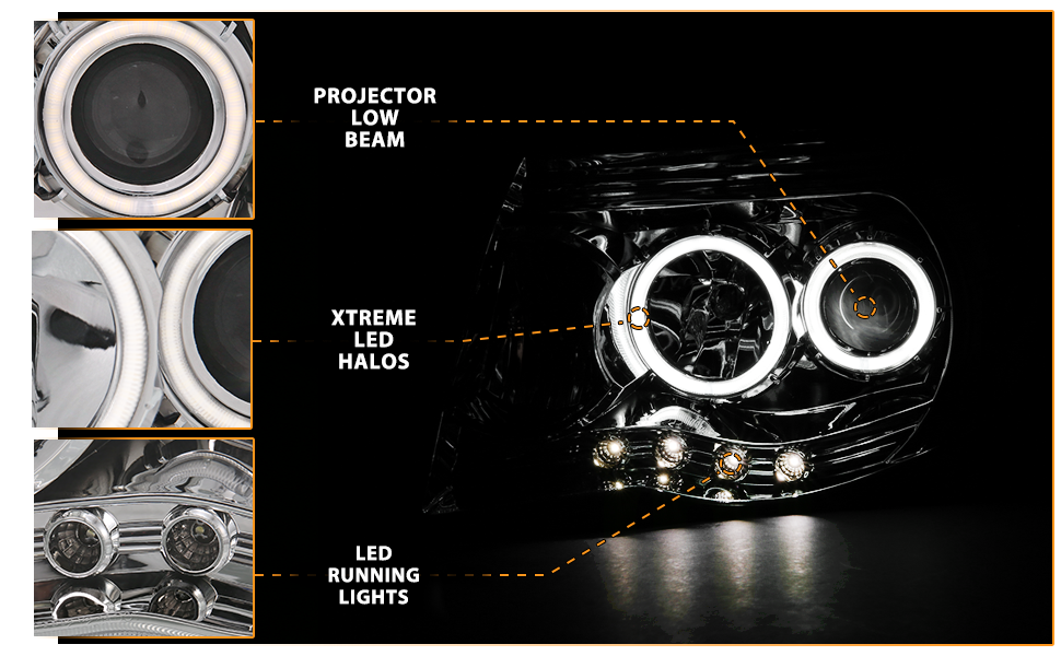 TOYOTA TACOMA 05-11 PROJECTOR HEADLIGHTS  W/O CCFL BAR  CHROME AMBER (RX HALO)