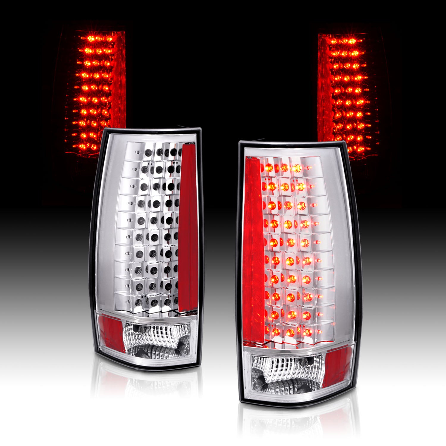 CHEVY TAHOE/SUBURBAN 07-UP LED G4 TAIL LIGHTS ALL CROME (ESCALADE LOOK)