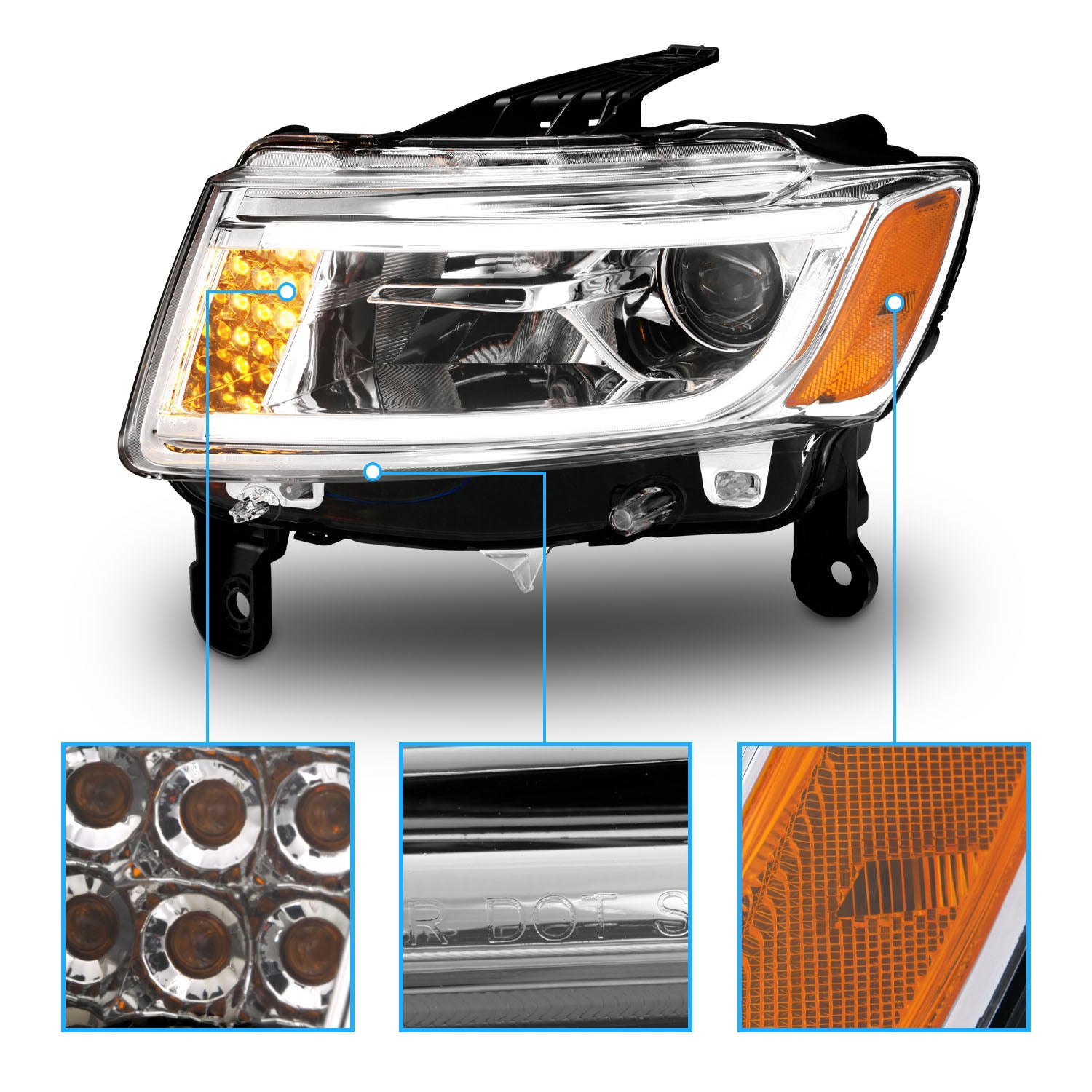 JEEP GRAND CHEROKEE 14 PROJECTOR LIGHT BAR STYLE HEADLIGHTS CHROME CLEAR