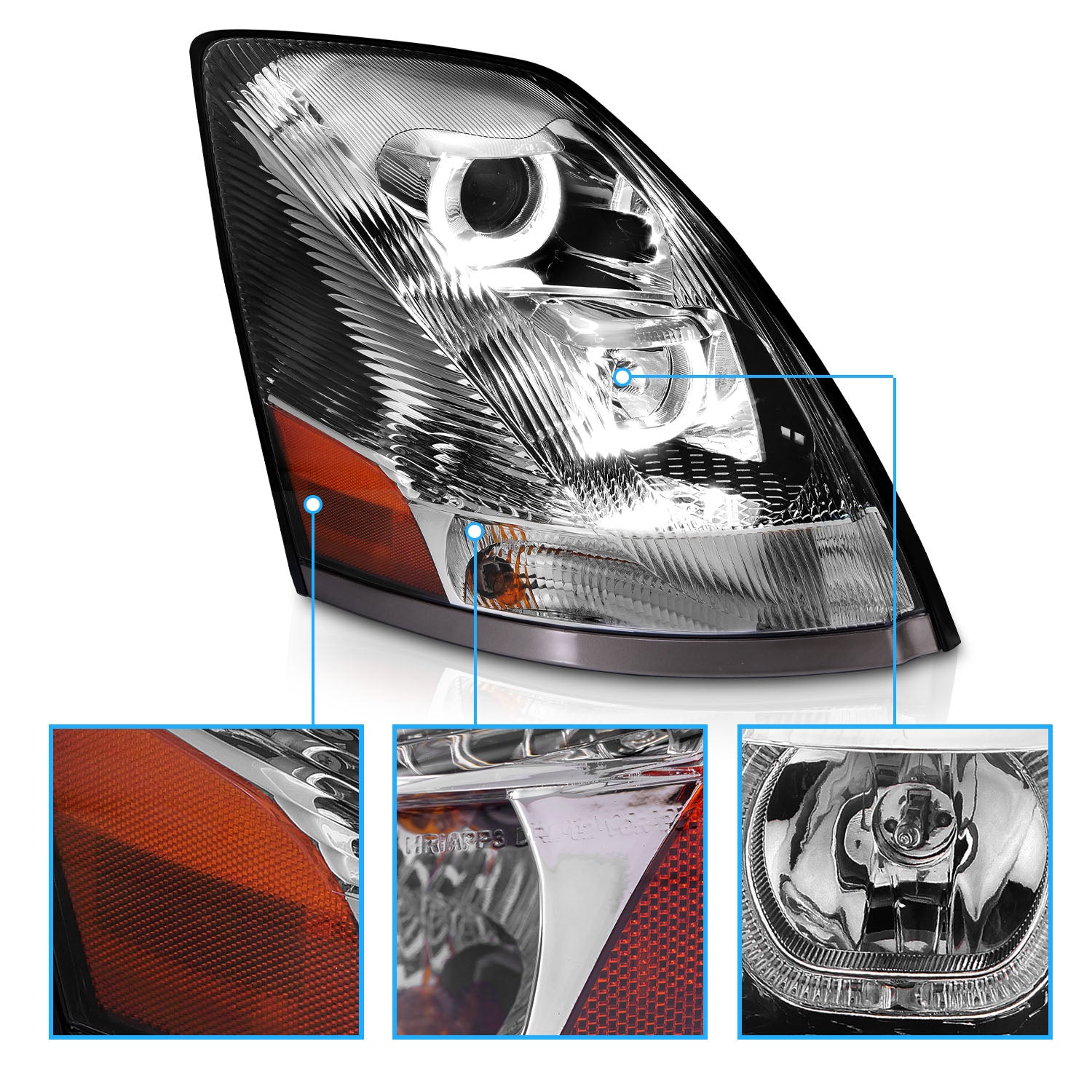 VOLVO VN/VNL SERIES 04-15 PROJECTOR U BAR STYLE H.L CHROME AMBER REFLECTOR (RIGHT)