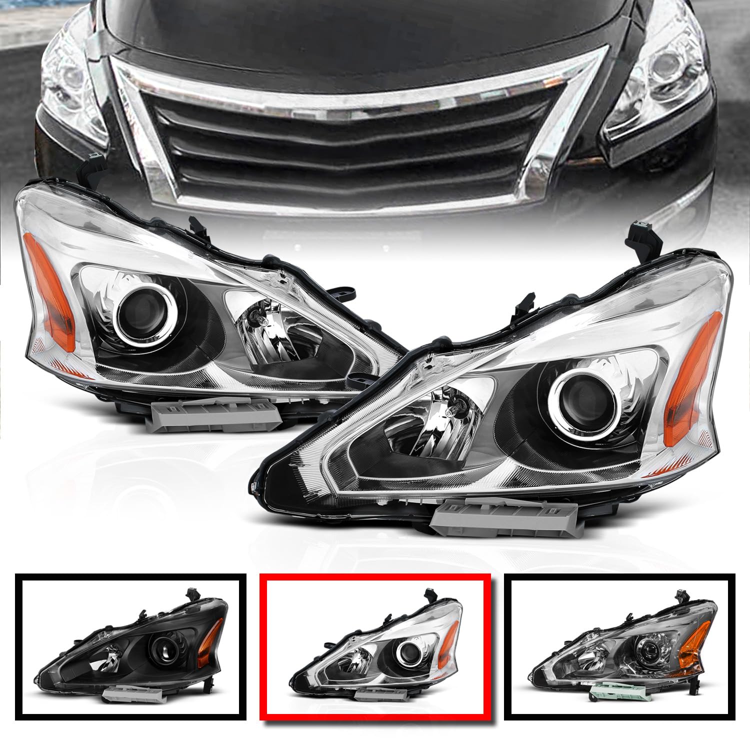 NISSAN ALTIMA 13-15 HEADLIGHTS 4D CRYSTAL CHROME AMBER