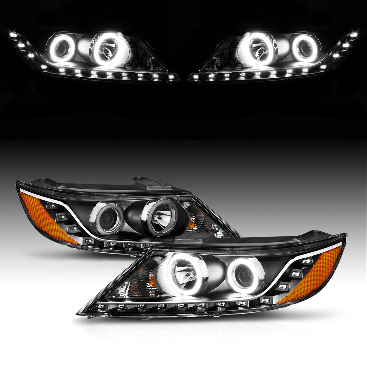 KIA SORENTO 2011 PROJECTOR HEADLIGHTS HALO BLACK CLEAR AMBER (RX HALO)