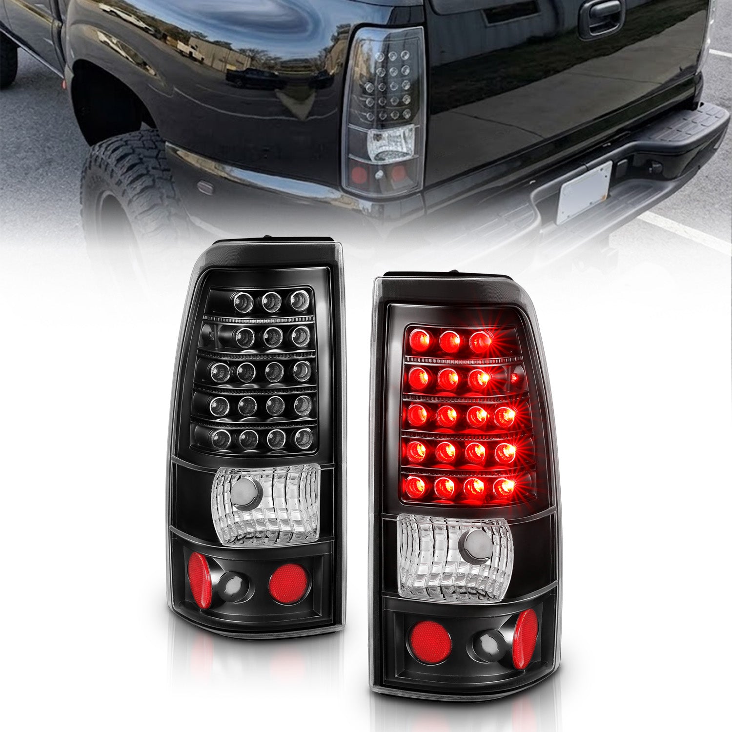 CHEVY SILVERADO 03-07 (1500/2500 SERIES 2003 & 1500/2500/3500 SRW SERIES 04-07) LED TAIL LIGHTS BLACK (4 HOLE)