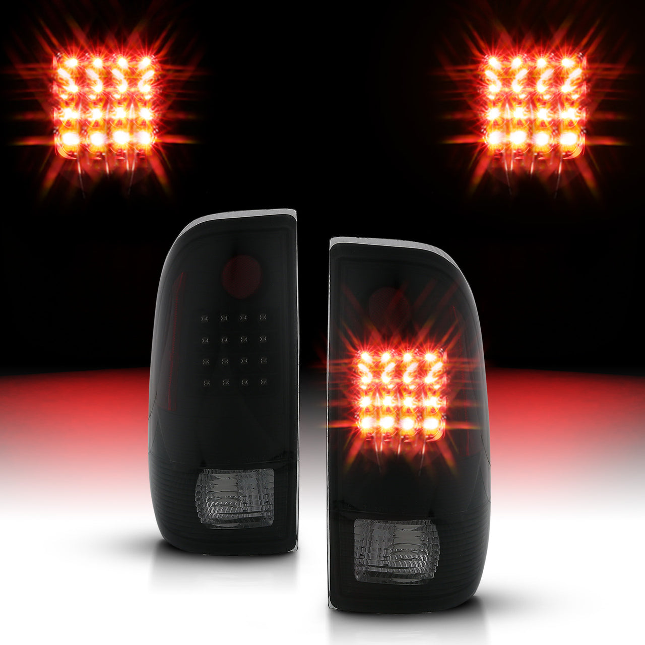 FORD F-150/F250 97-04 STYLESIDE/SUPER DUTY 99-07 LED TAILLIGHTS  BLACK HOUSING SMOKE LENS  REFLECTOR