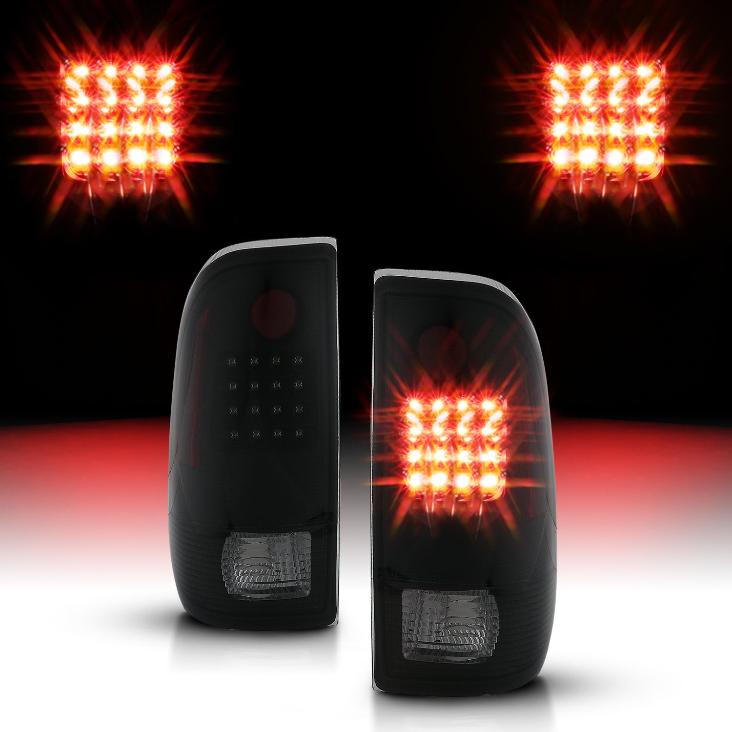 FORD F-150/F250 97-04 STYLESIDE/SUPER DUTY 99-07 LED TAILLIGHTS  BLACK HOUSING SMOKE LENS  REFLECTOR