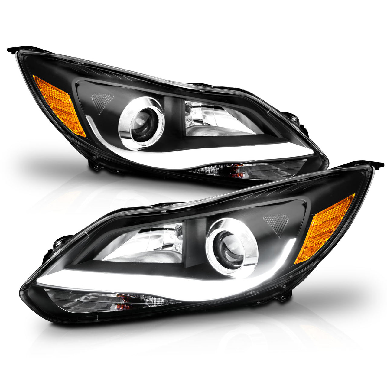 FORD FOCUS 12-13 PROJECTOR LIGHT BAR STYLE HEADLIGHTS BLACK CLEAR AMBER