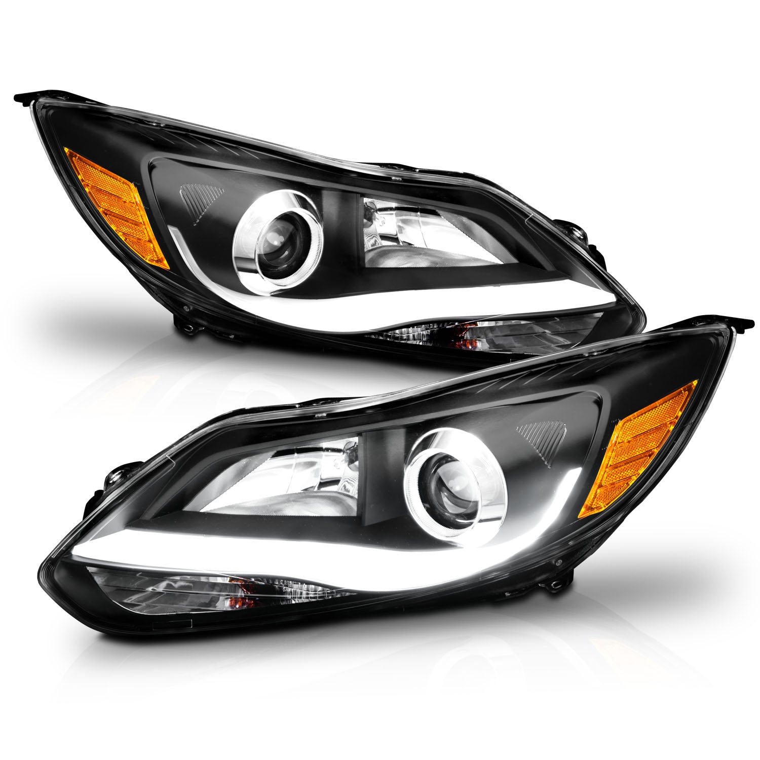 FORD FOCUS 12-13 PROJECTOR LIGHT BAR STYLE HEADLIGHTS BLACK CLEAR AMBER
