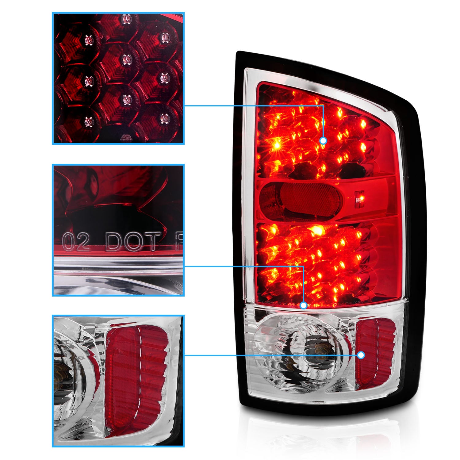 DODGE RAM 02-05 LED TAIL LIGHTS RED HOUSING CLEAR LENS