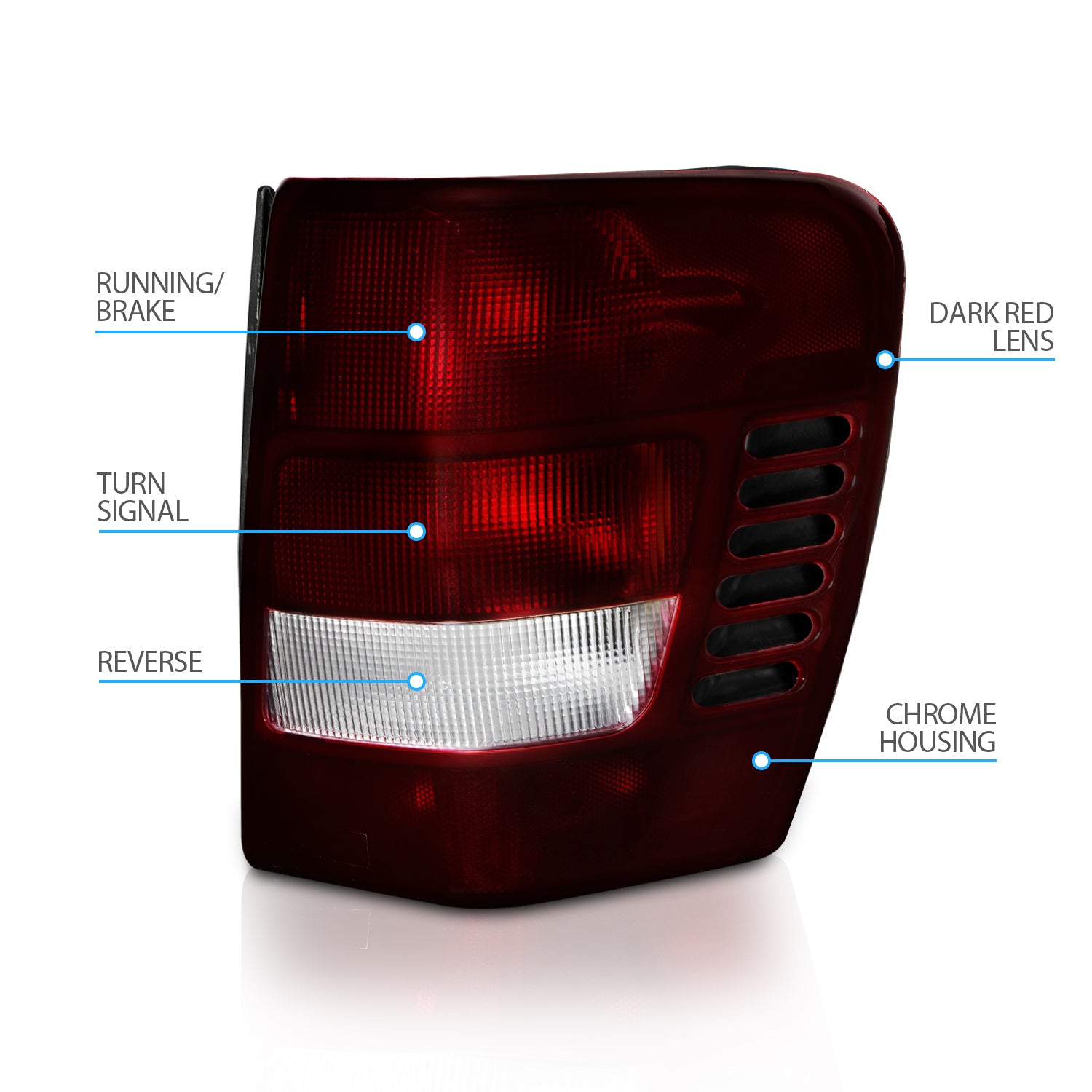 JEEP GRAND CHEROKEE 99-03 TAIL LIGHTS DARK RED (OE STYLE)