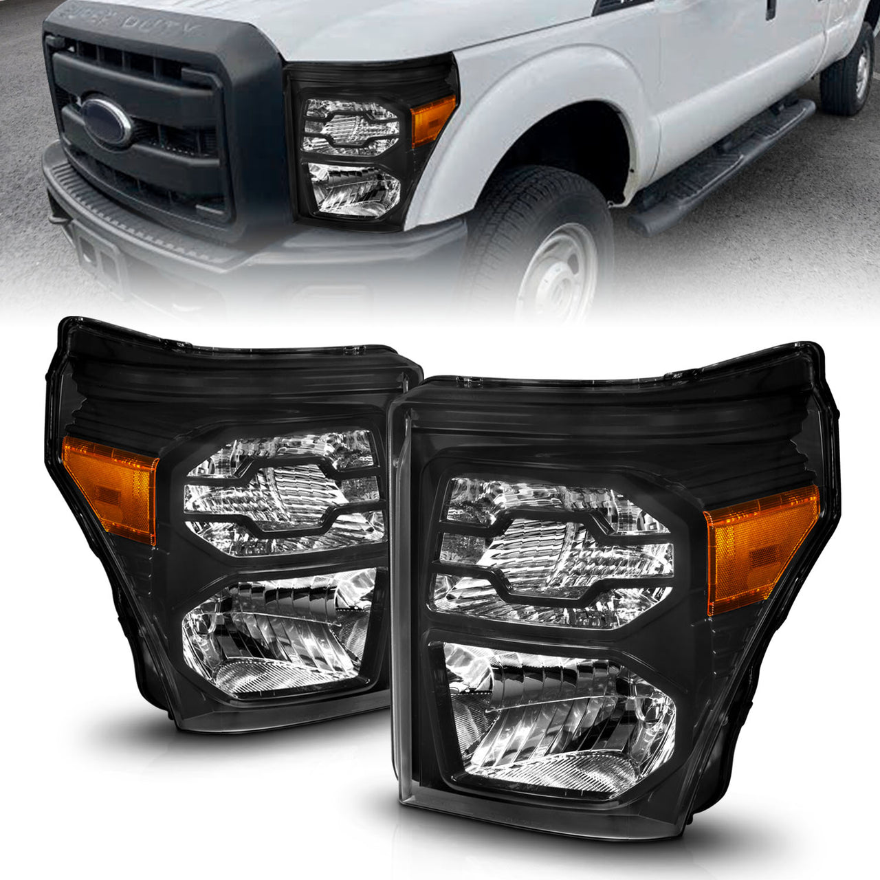 FORD F-250/SUPER DUTY 11-16 HEADLIGHTS BLACK HOUSING (OE STYLE)