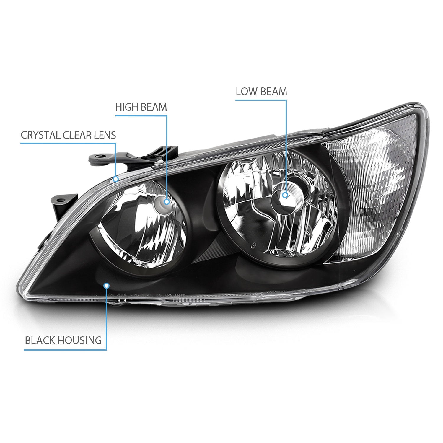 LEXUS IS 300 01-05 CRYSTAL HEADLIGHTS BLACK
